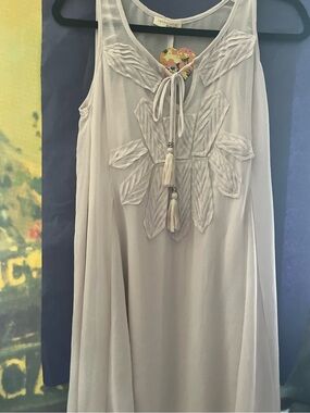 NWT Lovestitch Boho Embroidered Tassel Dress - Nude/Tan - Size M